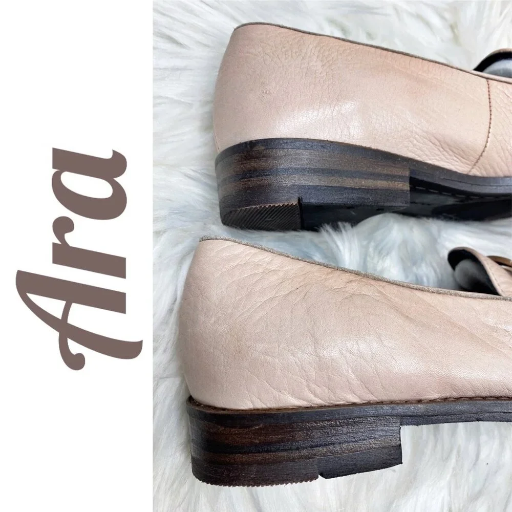 ARA KAELIN LEATHER BLUSH PINK CHAIN LINK LOAFER‎ ACADEMIA PREPPY, SIZE 6.5